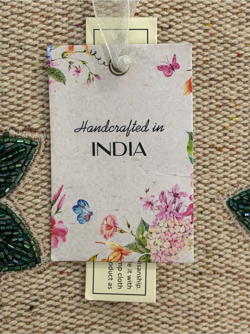 Made in India Tote Bag with Red Strawberry Embellishments - Picture 7 of 8